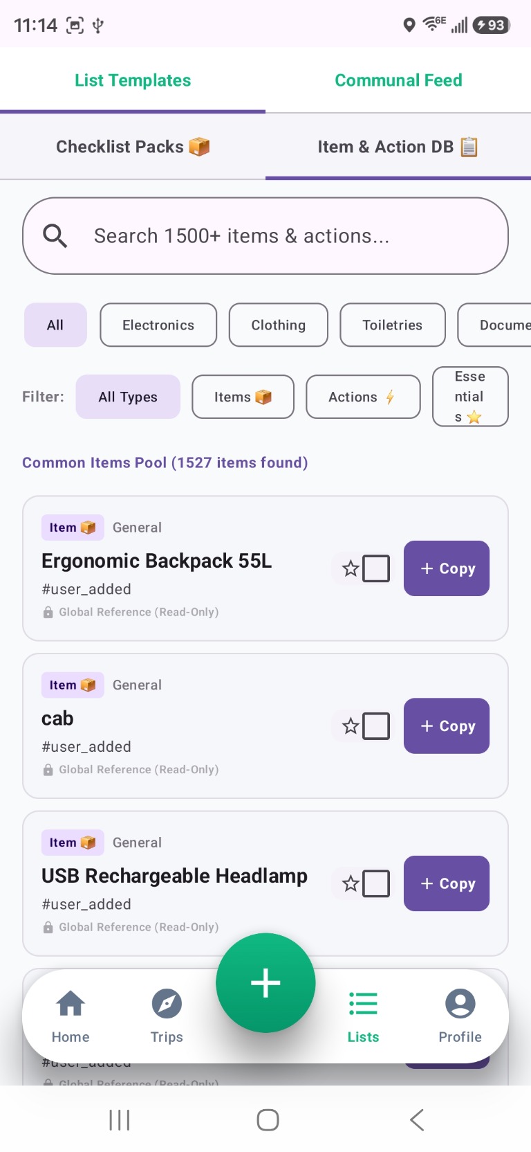 Item & Action database